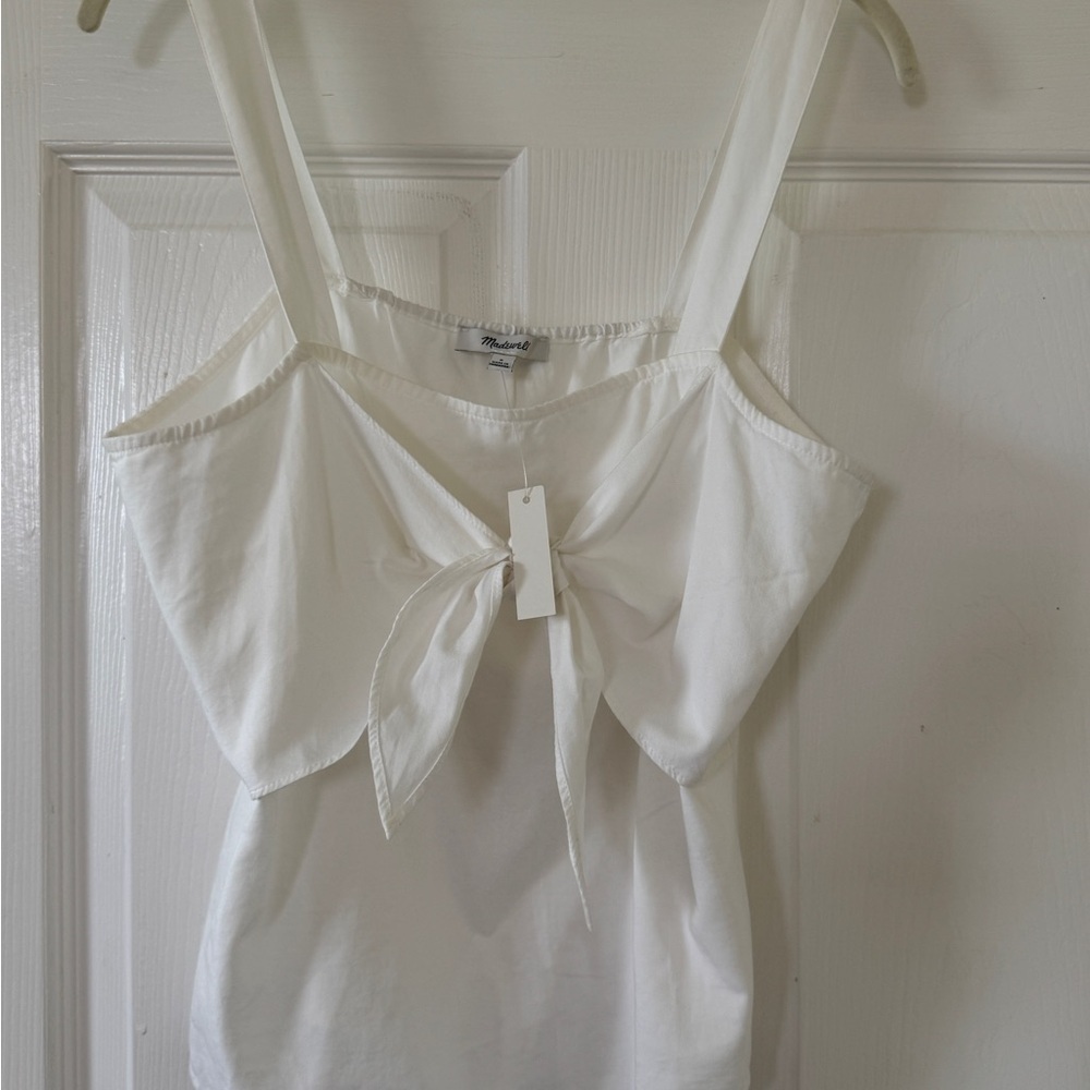 Madewell White Tie-Front Sleeveless Tank Top 8 Cotton Summer Brunch 90s NWT